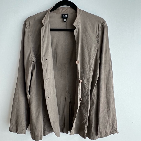 Eileen Fisher Taupe Collarless Button Front Jacket Women’s Small Minimalist Chic - Picture 12 of 14